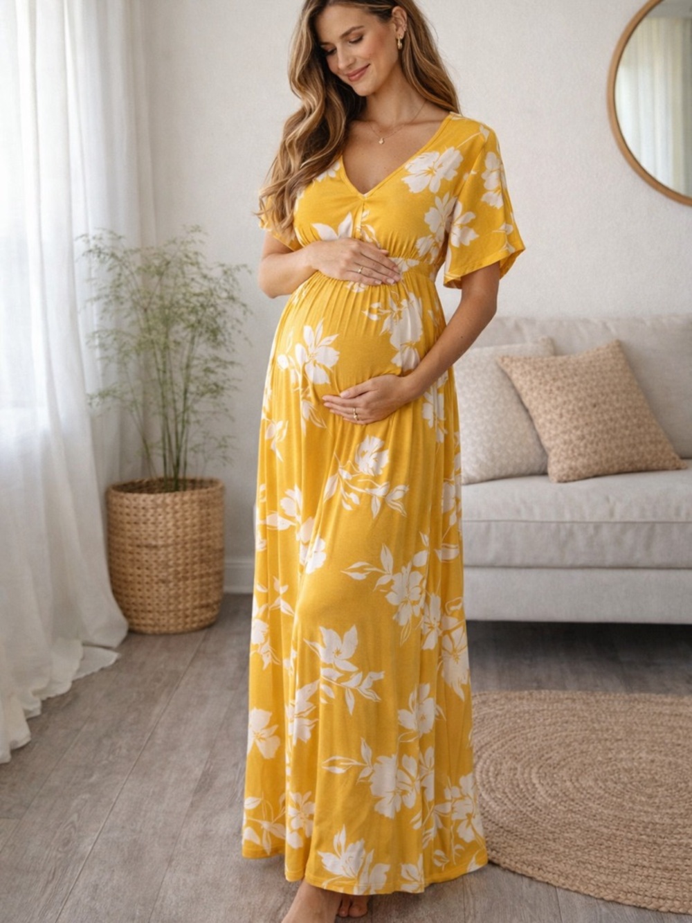 Isabel Maternity by Ingrid & Isabel Mustard Yellow Floral Maxi Dress